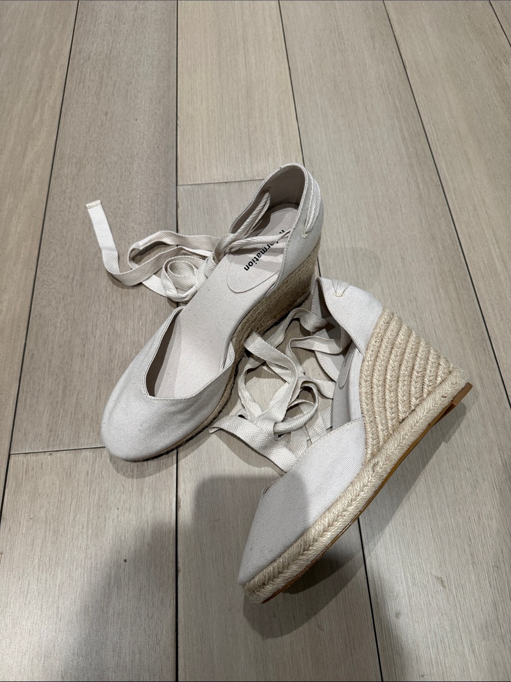 Reformation Camille Lace-Up Espadrille Wedge Heels in Cream